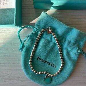 Tiffany & Co. Silver Beaded Bracelet with Heart Charm